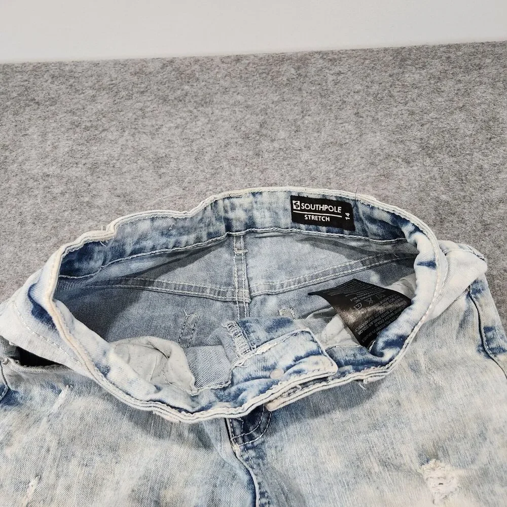 Southpole Womens Size 14 28x27 Stretch Distressed‎ Denim Light Wash Blue Jeans